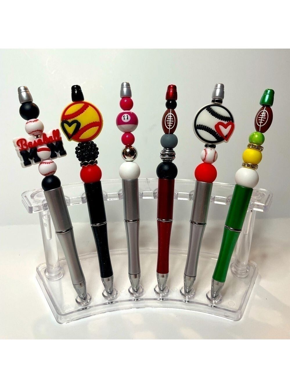 Sports Ball Beaded Pen Set - 6 pens